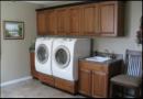 Washer and dryer on custom build pedistal drawers.